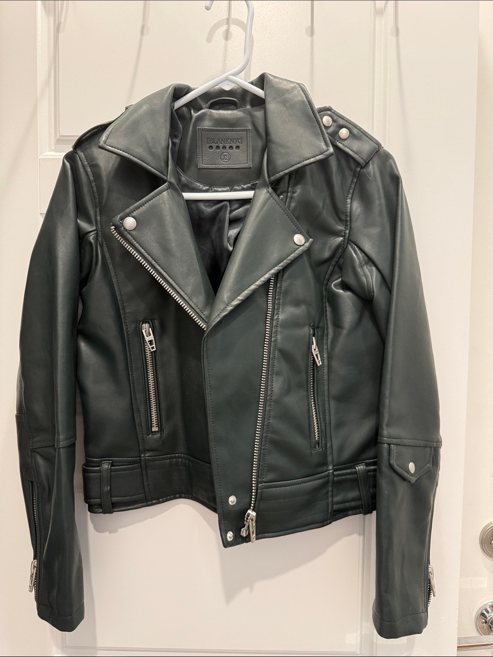 Blank NYC Dark Green Leather Biker Jacket